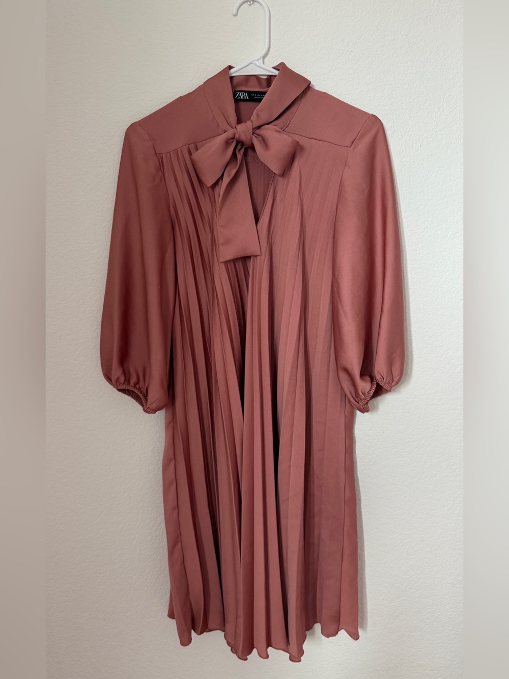 Zara Pleated Tie-Front Midi Dress in Dusty Rose